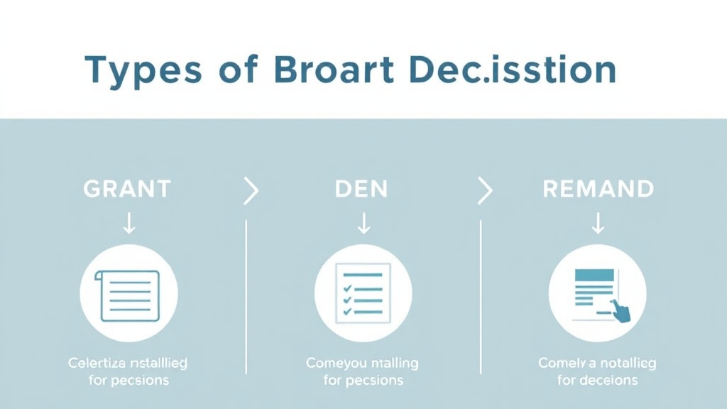 Step-by-step visual guide for implementing types of Board Decisions: Grant, Deny, Remand