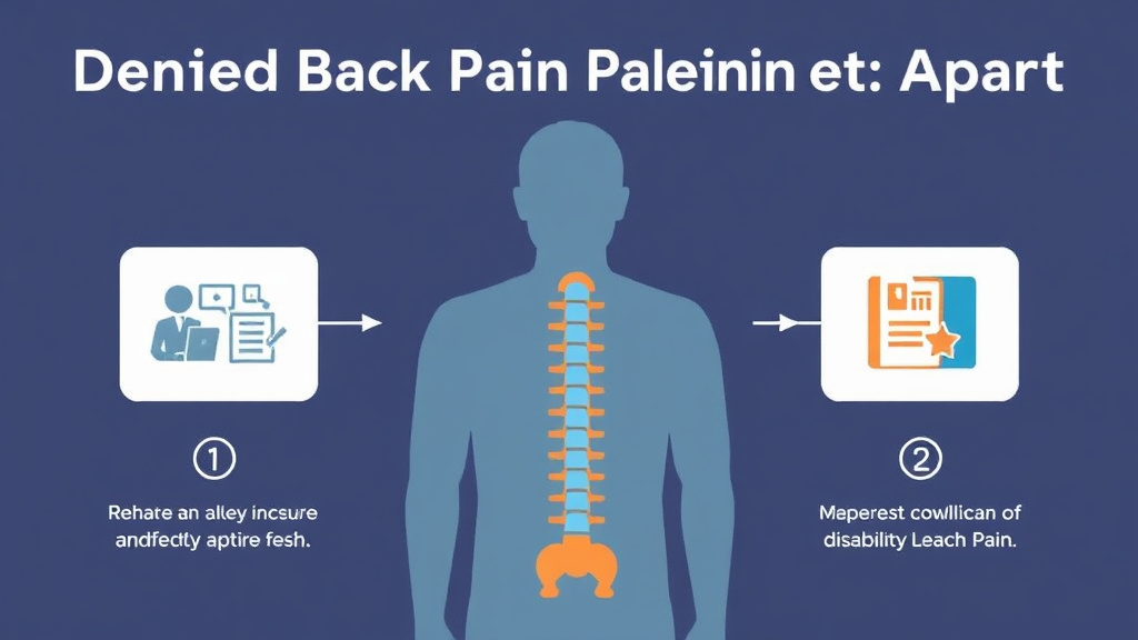 Visual guide for practical steps in denied back pain claim: appeal strategies