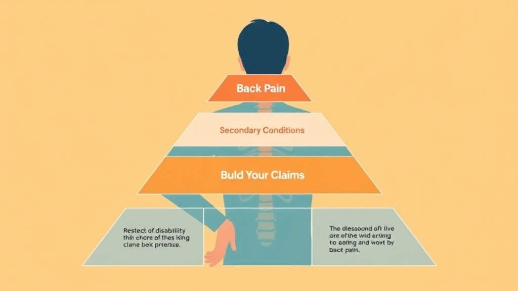 Illustration showing key concepts related to back pain secondary conditions: build your claim pyramid