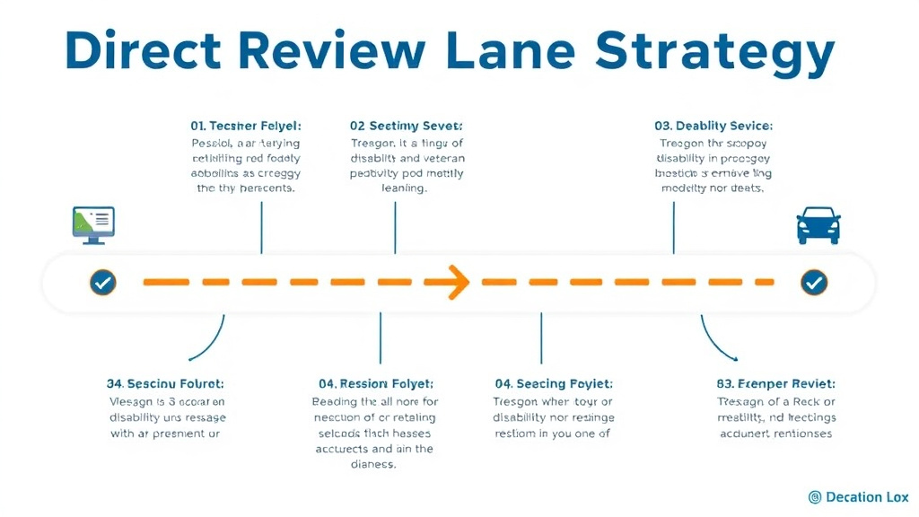 Visual guide for practical steps in direct review lane strategy