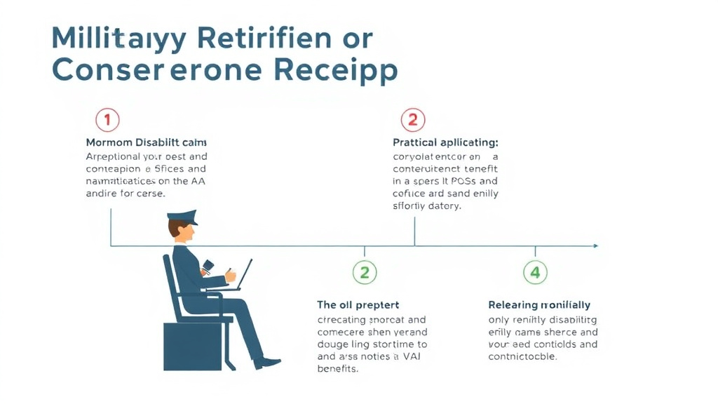 Visual guide for practical steps in military retiree concurrent receipt strategy