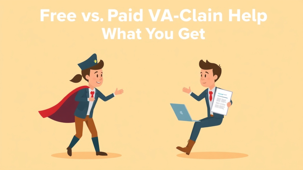 Illustration showing key concepts related to free vs paid va claim help: what you get