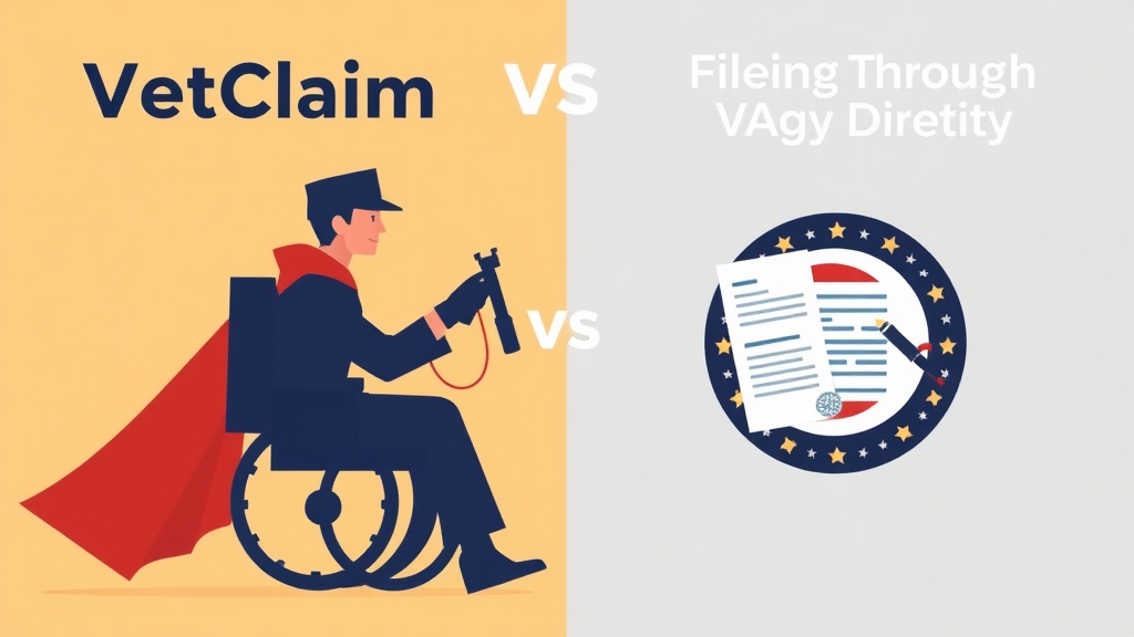 Illustration showing key concepts related to vetclaim vs filing through va.gov directly