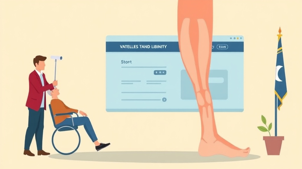 Illustration showing key concepts related to va disability for achilles tendonitis: rating criteria, evidence, and claim strategy