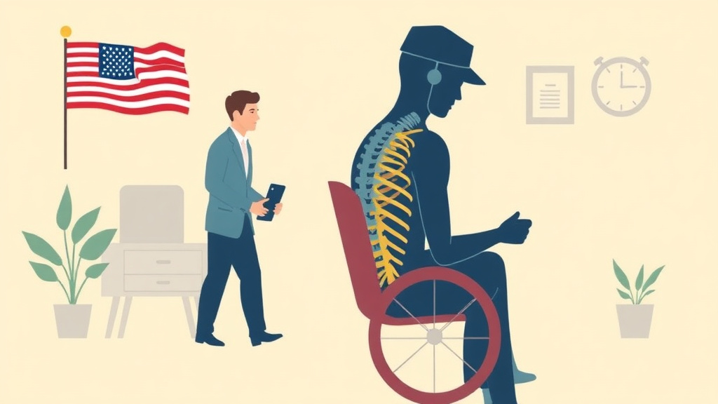 A professional illustration depicting VA Disability for Coccydynia: Rating Criteria, Evidence, and Claim Strategy