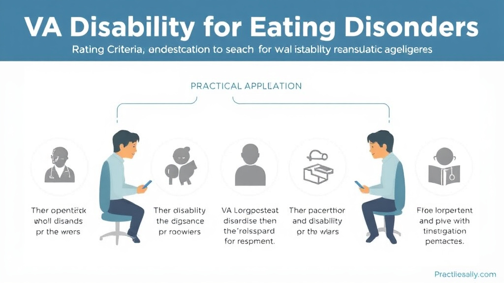 Action-oriented illustration showing how to apply VA Disability for Eating Disorders: Rating Criteria, Evidence, and Claim Strategy