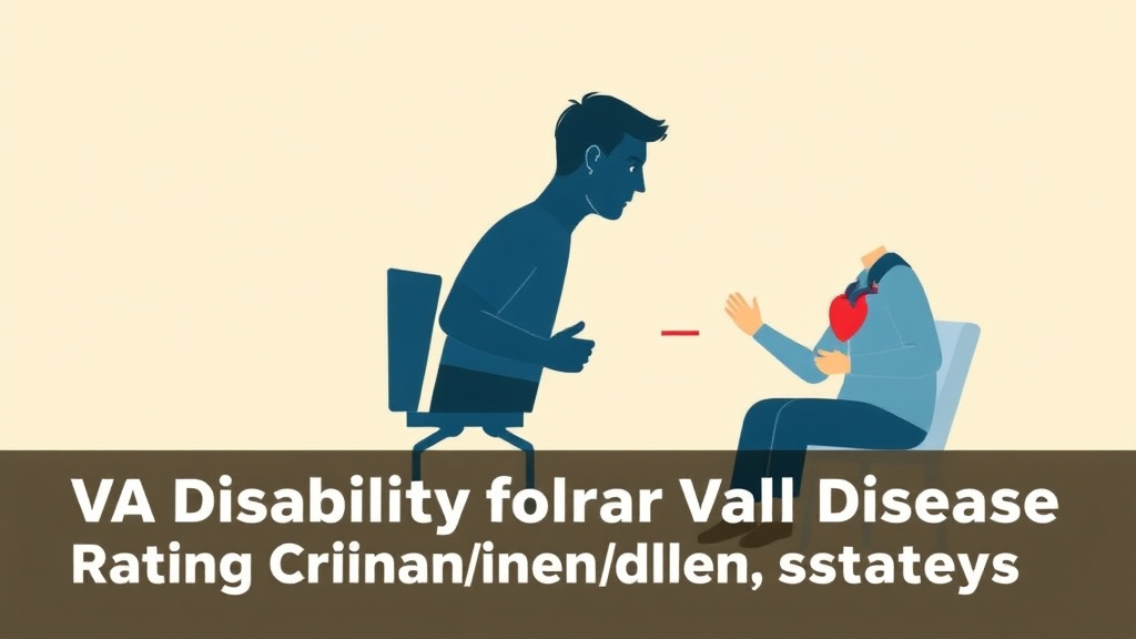 Illustration showing key concepts related to va disability for heart valve disease: rating criteria, evidence, and claim strategy