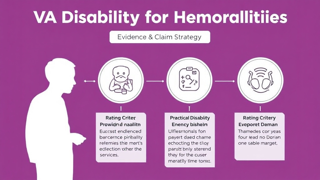 Process flow illustration for putting VA Disability for Hemorrhoids: Rating Criteria, Evidence, and Claim Strategy into action