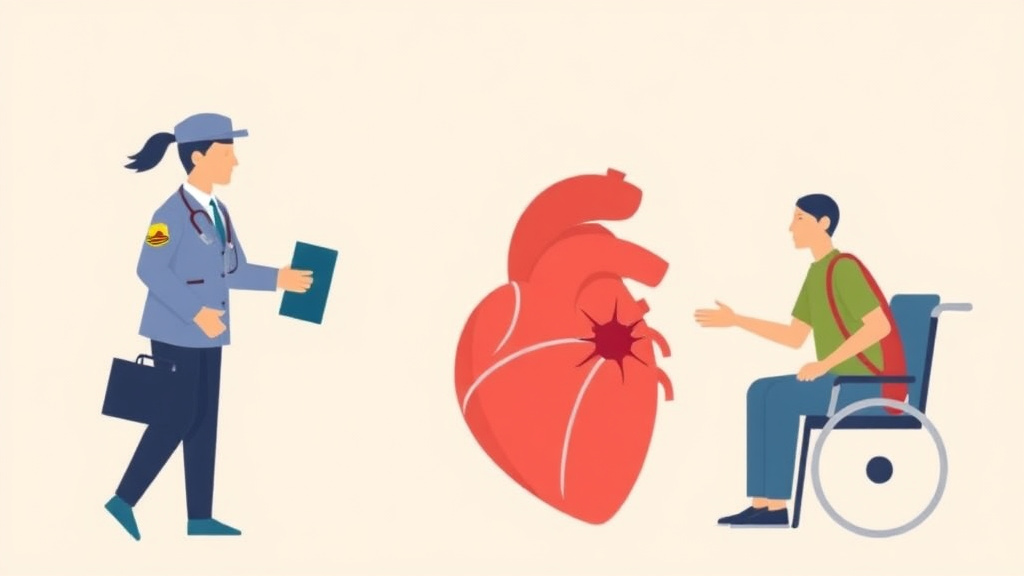 Illustration showing key concepts related to va disability for ischemic heart disease: rating criteria, evidence, and claim strategy