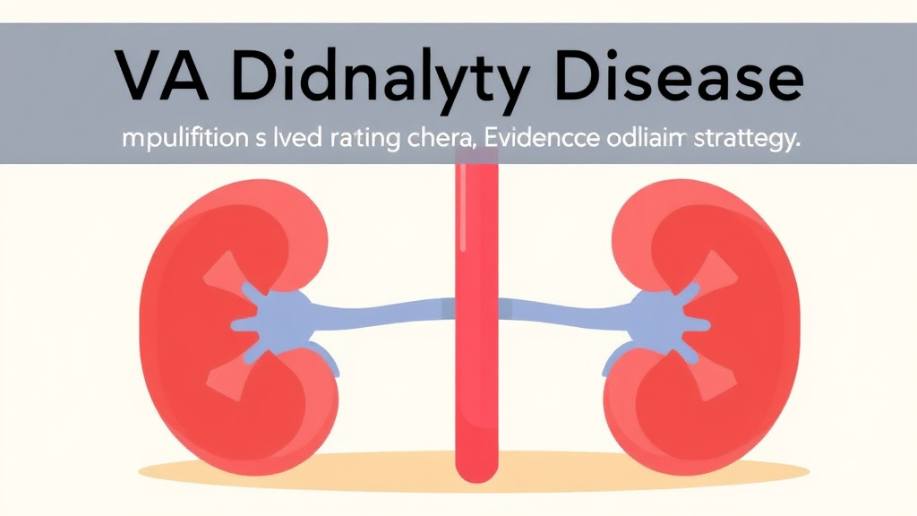 Illustration showing key concepts related to va disability for kidney disease: rating criteria, evidence, and claim strategy