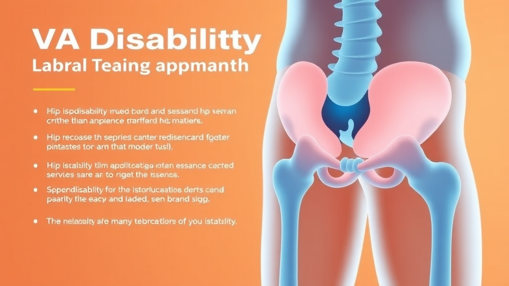 Illustration showing key concepts related to va disability for labral tear hip: rating criteria, evidence, and claim strategy