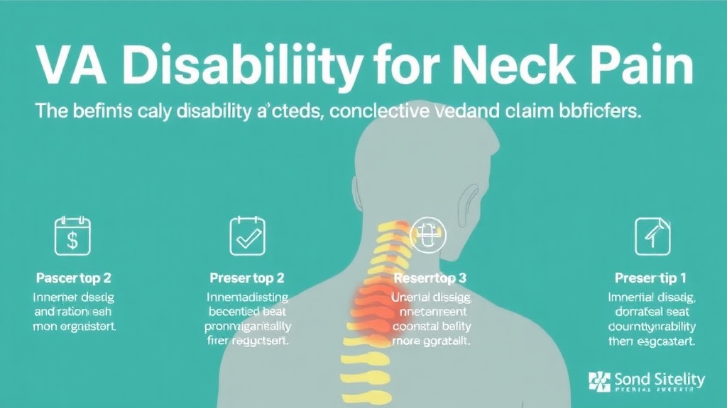 Action-oriented illustration showing how to apply VA Disability for Neck Pain: Rating Criteria, Evidence, and Claim Strategy