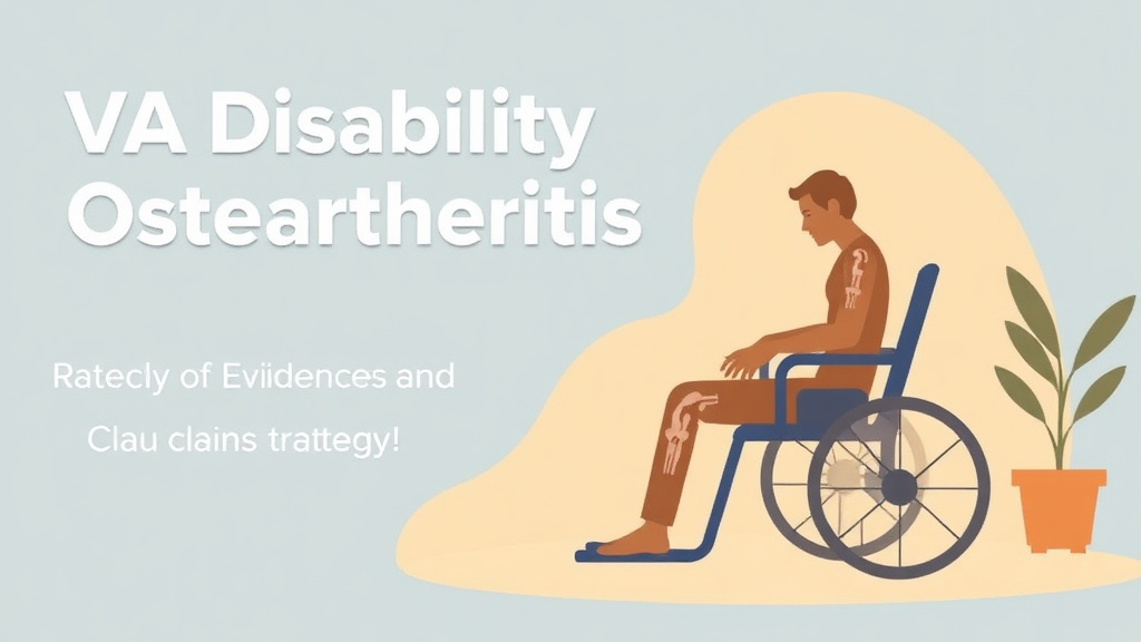 Illustration showing key concepts related to va disability for osteoarthritis: rating criteria, evidence, and claim strategy