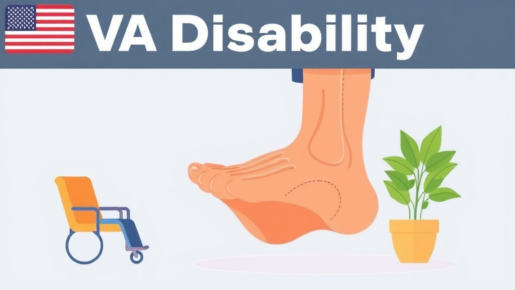 Illustration showing key concepts related to va disability for plantar fasciitis: rating criteria, evidence, and claim strategy