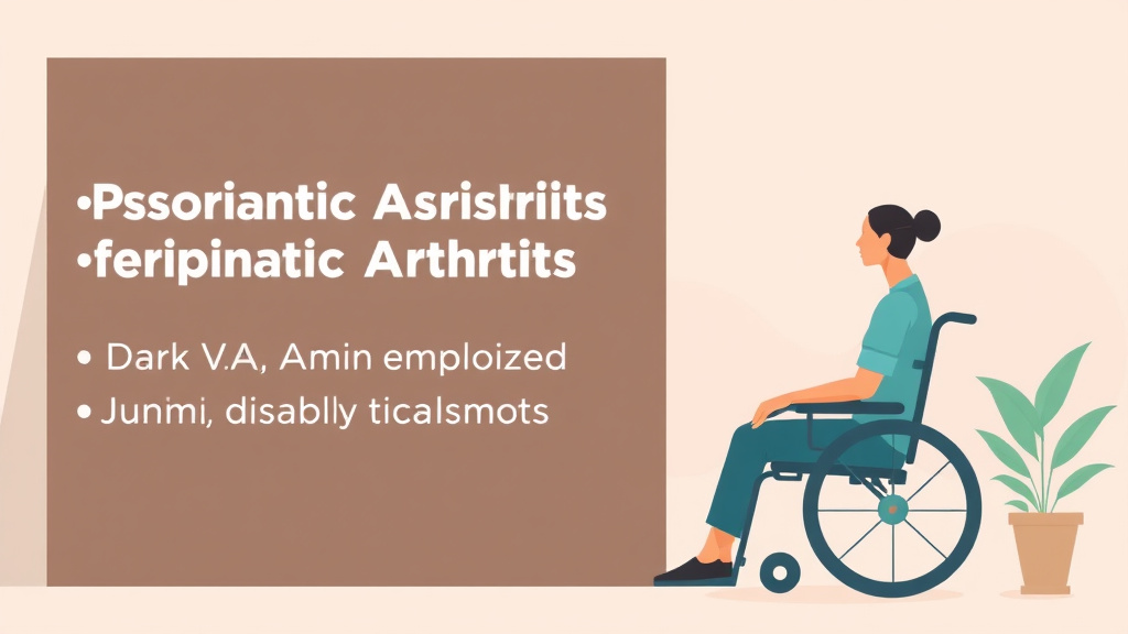 Illustration showing key concepts related to va disability for psoriatic arthritis: rating criteria, evidence, and claim strategy