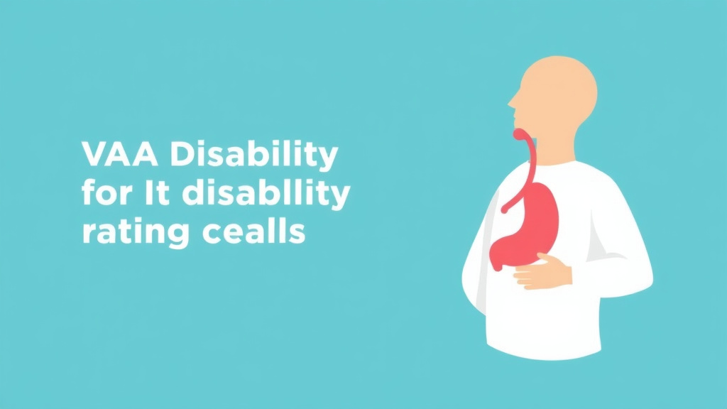 Illustration showing key concepts related to va disability for stomach cancer: rating criteria, evidence, and claim strategy