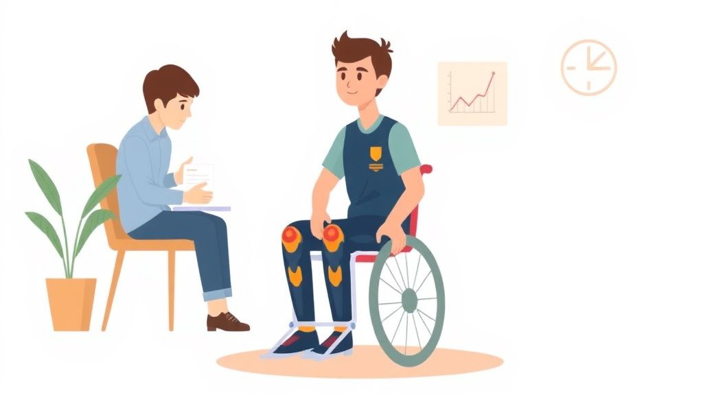 Illustration showing key concepts related to va disability for traumatic arthritis: rating criteria, evidence, and claim strategy