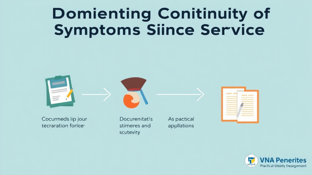 Visual guide for practical steps in documenting continuity of symptoms since service