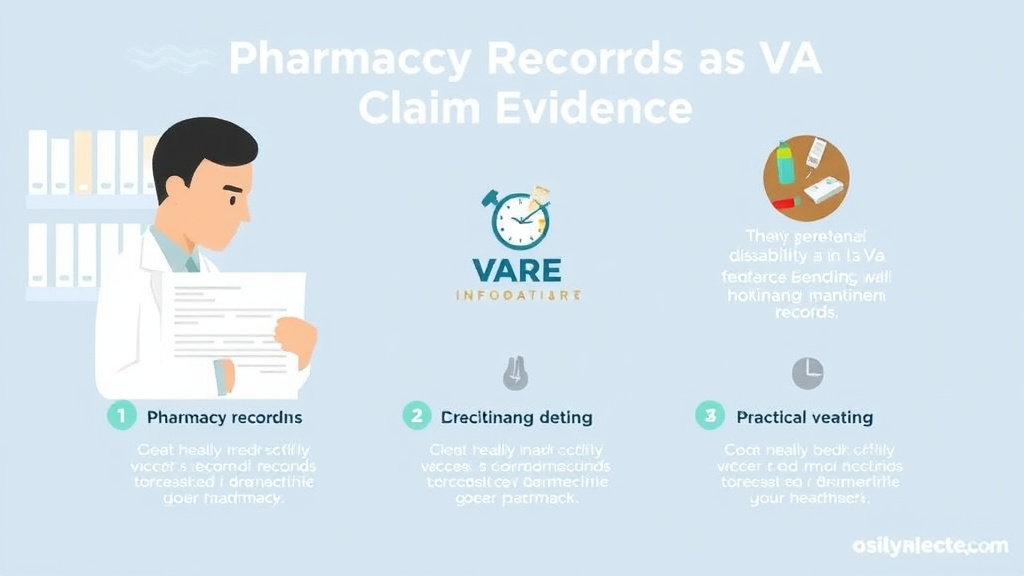 Illustration showing key concepts related to using pharmacy records as va claim evidence