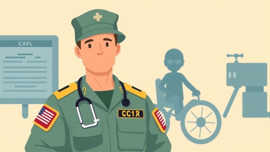 Illustration showing key concepts related to army medic va claims: 68w combat medic conditions