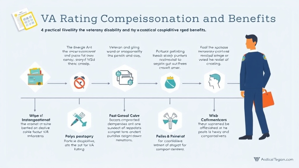 Illustration showing key concepts related to 10% va rating: compensation and benefits