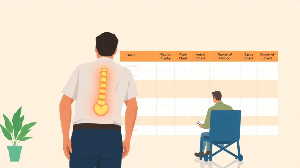 Illustration showing key concepts related to back pain rating criteria: range of motion chart