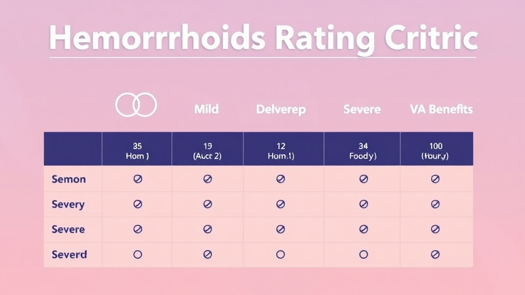 Illustration showing key concepts related to hemorrhoids rating criteria: mild to severe