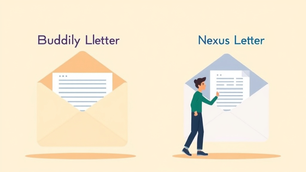 Illustration showing key concepts related to buddy letter vs nexus letter: when to use each