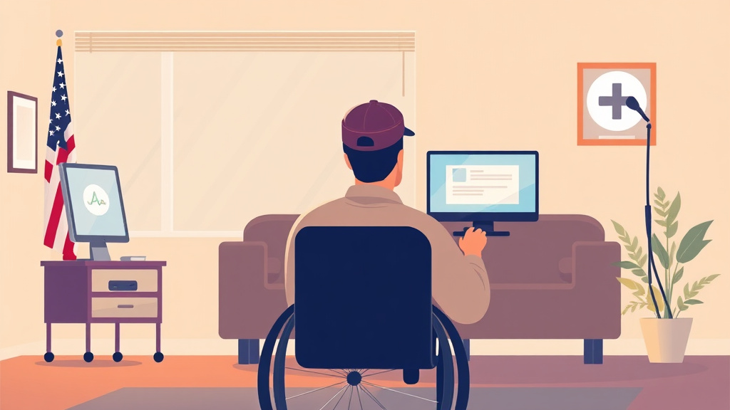 Illustration showing key concepts related to va telehealth services for disabled veterans